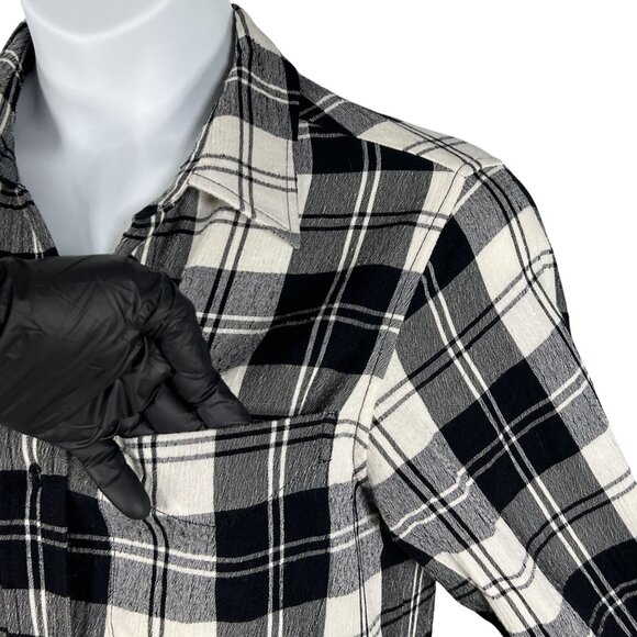 Theory Women 10 Black White Tartan Plaid Button Up Tunic Shirt Virgin Wool Blend - Picture 3 of 15